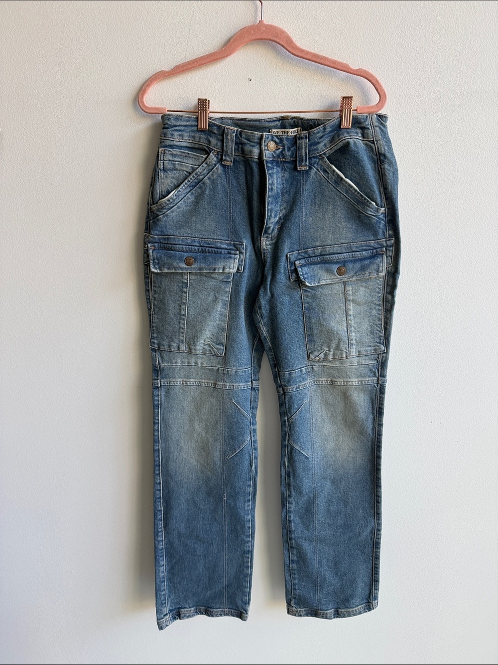 We The Free Women's Blue Washed Cargo Jeans